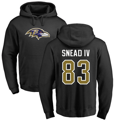 Men Baltimore Ravens Black Willie Snead IV Name and Number Logo NFL Football #83 Pullover Hoodie Sweatshirt->baltimore ravens->NFL Jersey